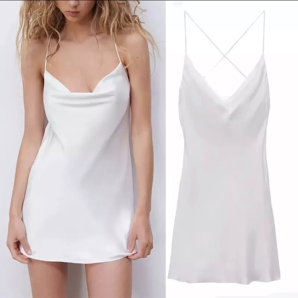 Zara White Mini Slip Dress - Picture 1 of 4